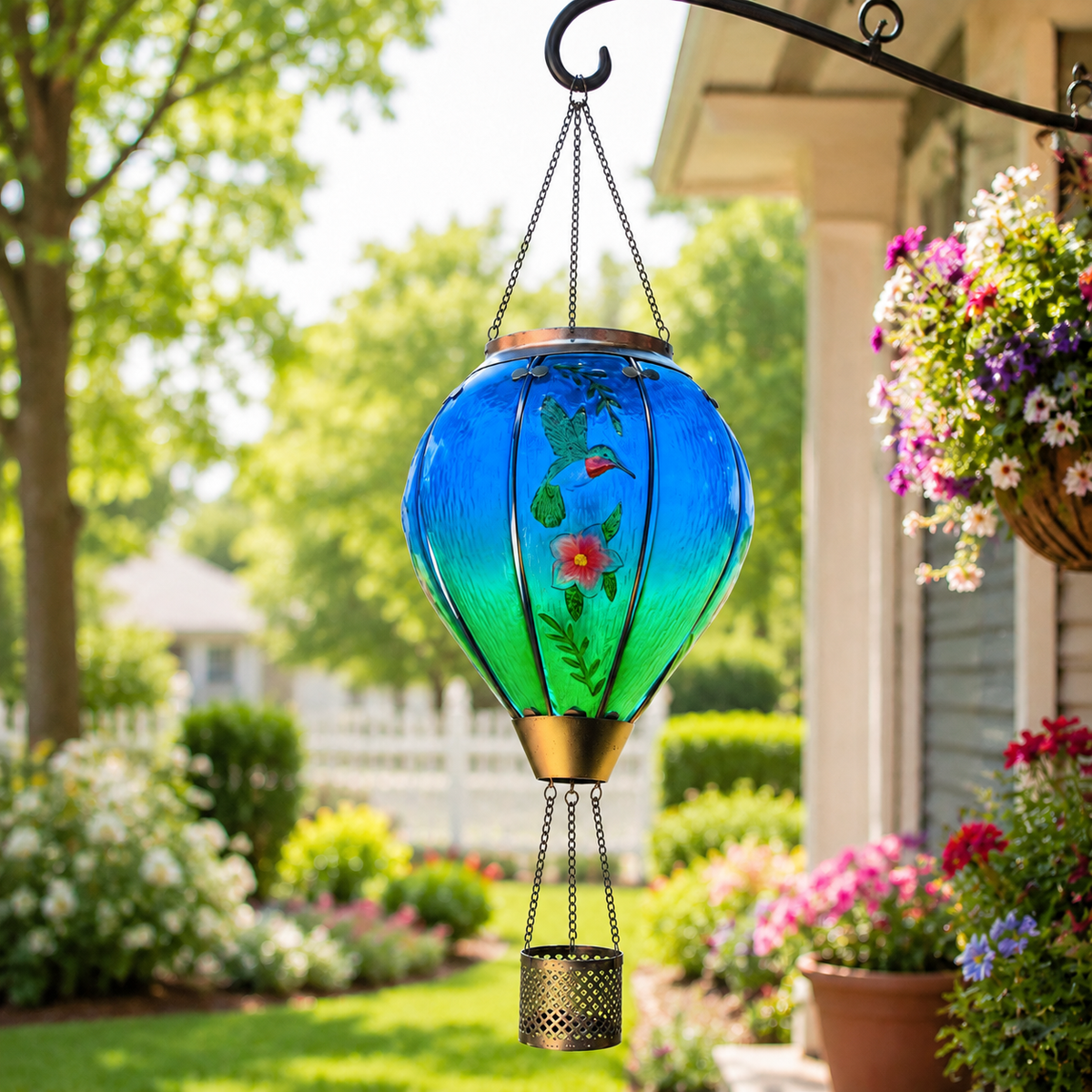 Hot Air Balloon Solar Lantern With Flame Effect